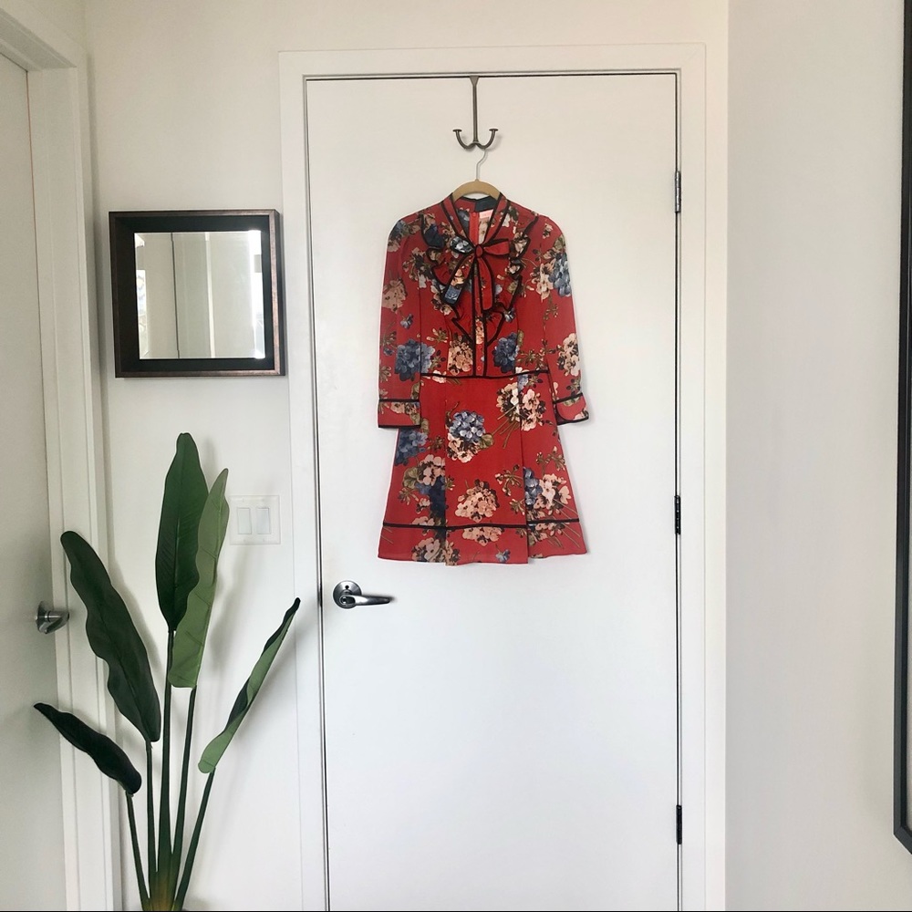 Re:named printed mini dress with neck tie | Size Medium